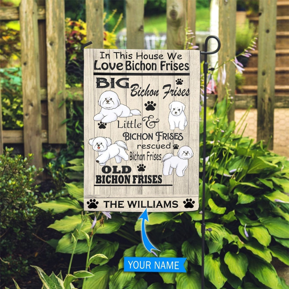 Personalized Dog Flags, In This House We Love Bichon Frises Garden Flag, Dog Flags Outdoor, Garden Flags Dogs, Dog House Flags