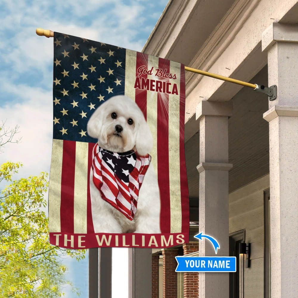Personalized Dog Flags, Maltese God Bless America Flag, Garden Flags Dogs, Dog House Flags