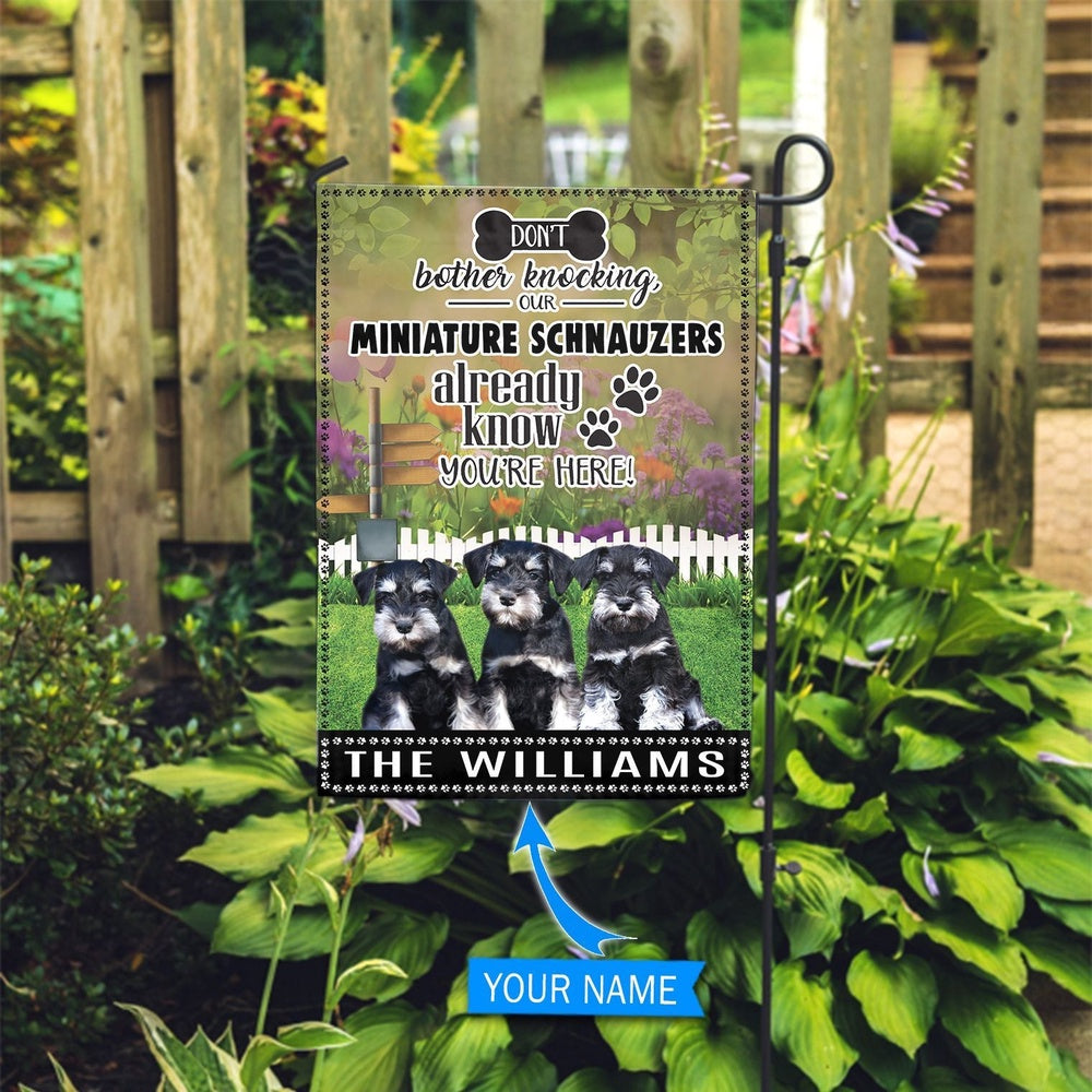 Personalized Dog Flags, Miniature Schnauzer Don't Bother Knocking Flag, Dog Flags Outdoor, Garden Flags Dogs, Dog House Flags