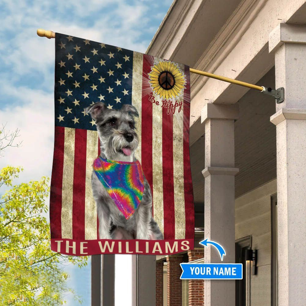 Personalized Dog Flags, Miniature Schnauzer Hippie Flag, Garden Flags Dogs, Dog House Flags