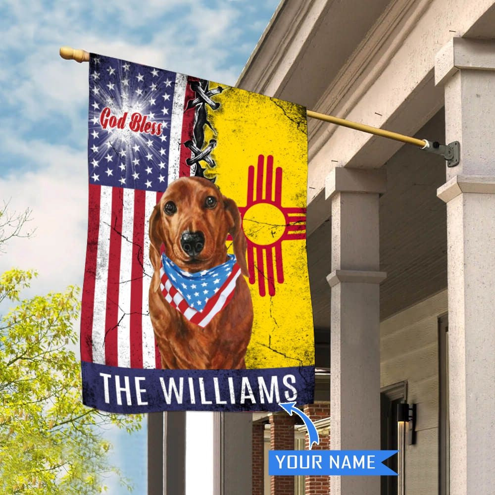 Personalized Dog Flags, New Mexico Dachshund God Bless House Flag, Garden Flags Dogs, Dog House Flags