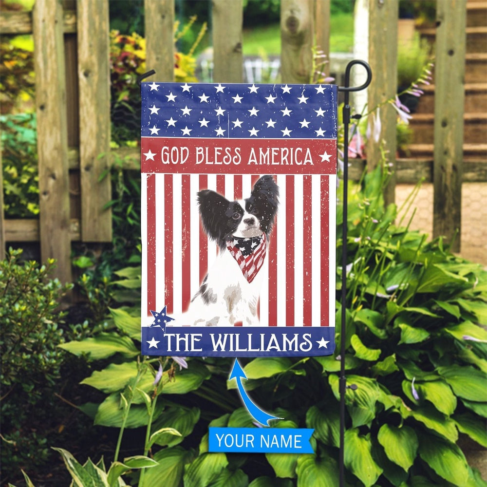 Personalized Dog Flags, Papillon God Bless America Flag, Dog Flags Outdoor, Garden Flags Dogs, Dog House Flags