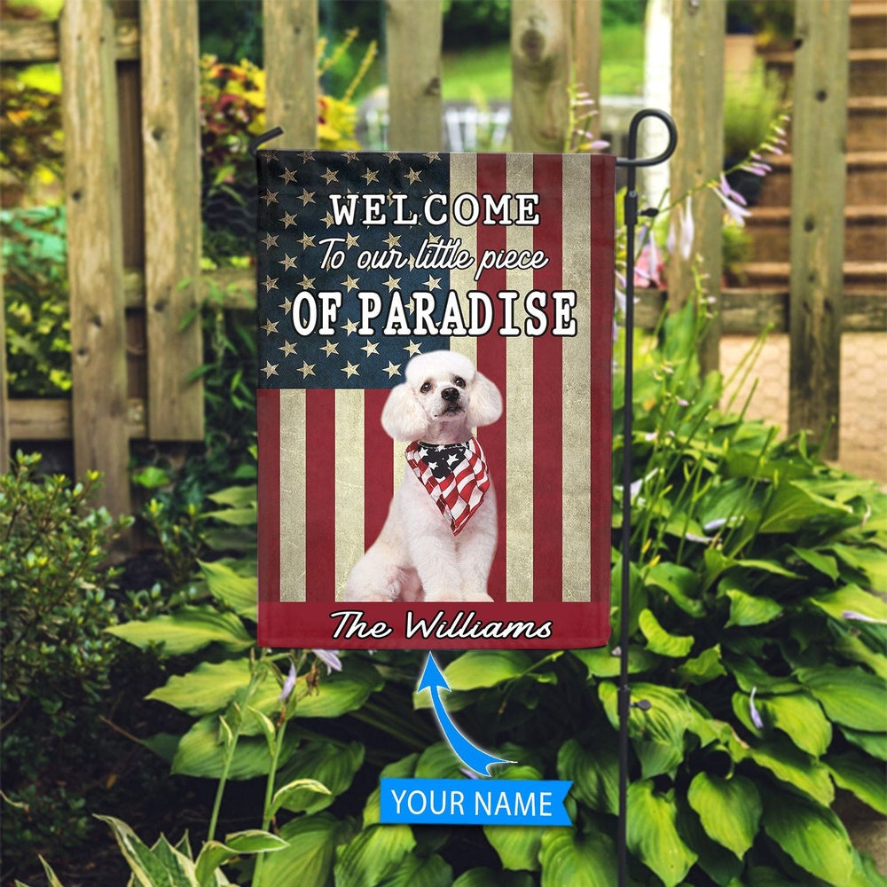 Personalized Dog Flags, Poodle Welcome To Our Paradise Flag, Dog Flags Outdoor, Garden Flags Dogs, Dog House Flags