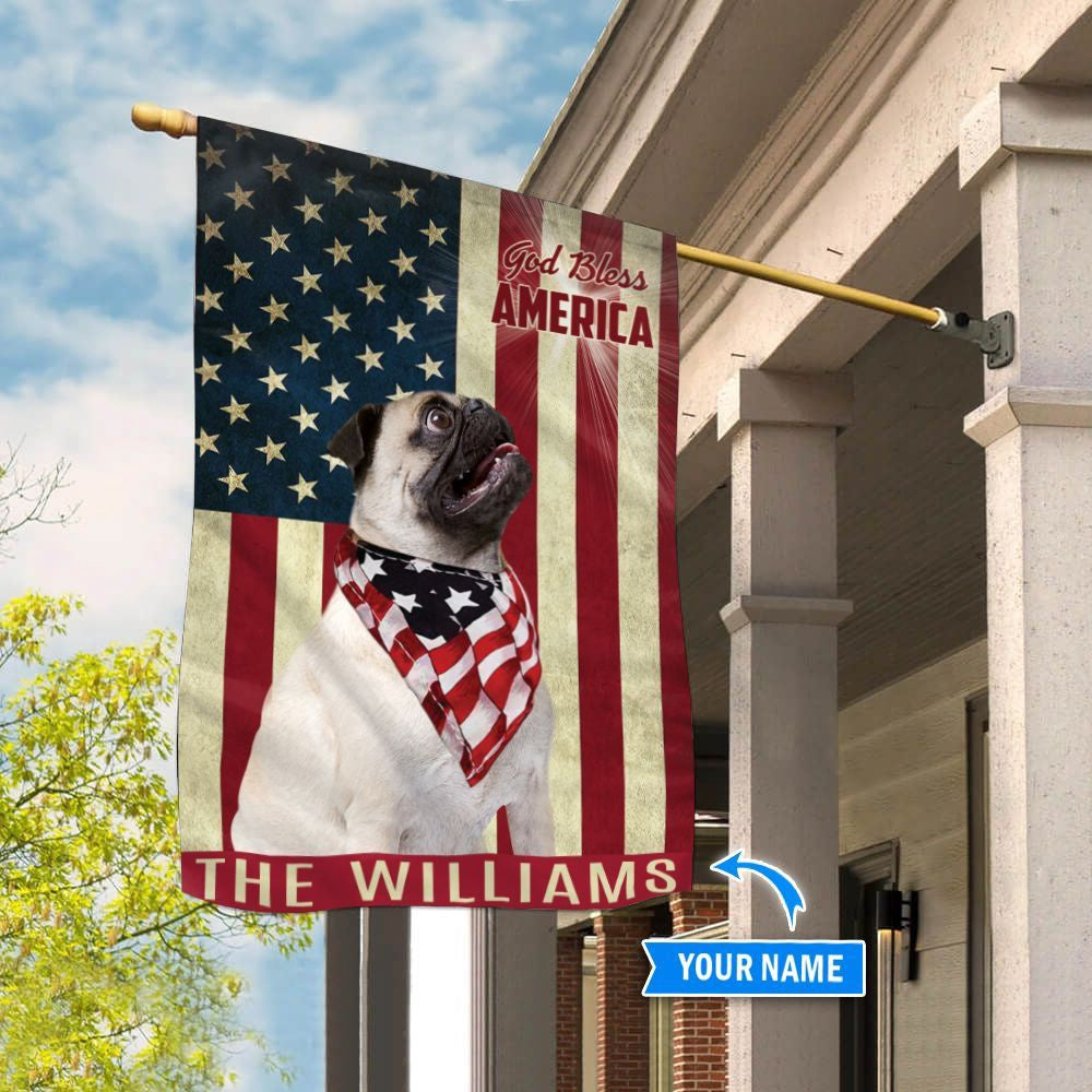 Personalized Dog Flags, Pug God Bless America Flag, Garden Flags Dogs, Dog House Flags