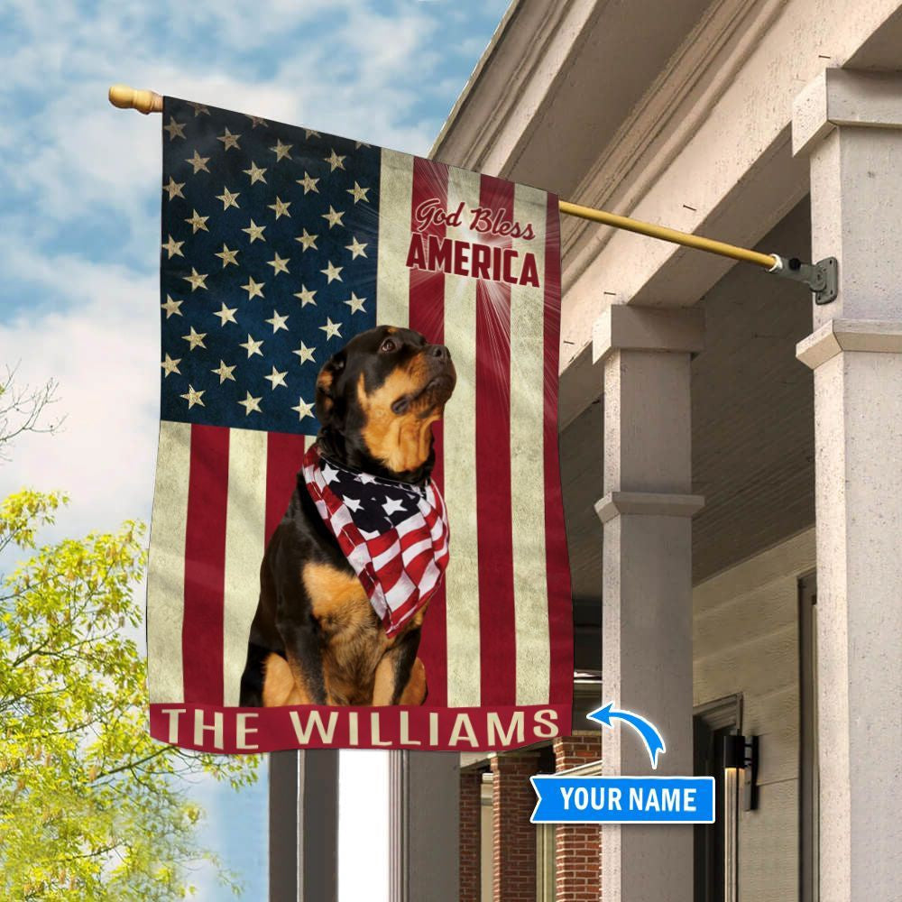 Personalized Dog Flags, Rottweiler God Bless America Flag, Garden Flags Dogs, Dog House Flags