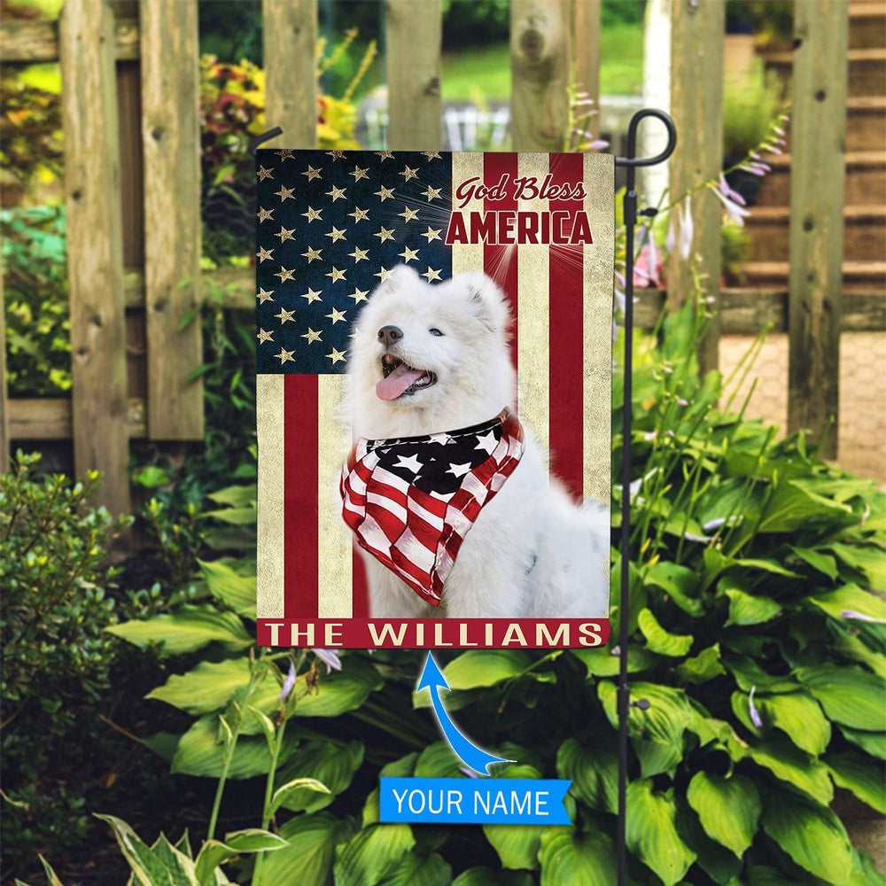 Personalized Dog Flags, Samoyed God Bless America Flag, Garden Flags Dogs, Dog House Flags
