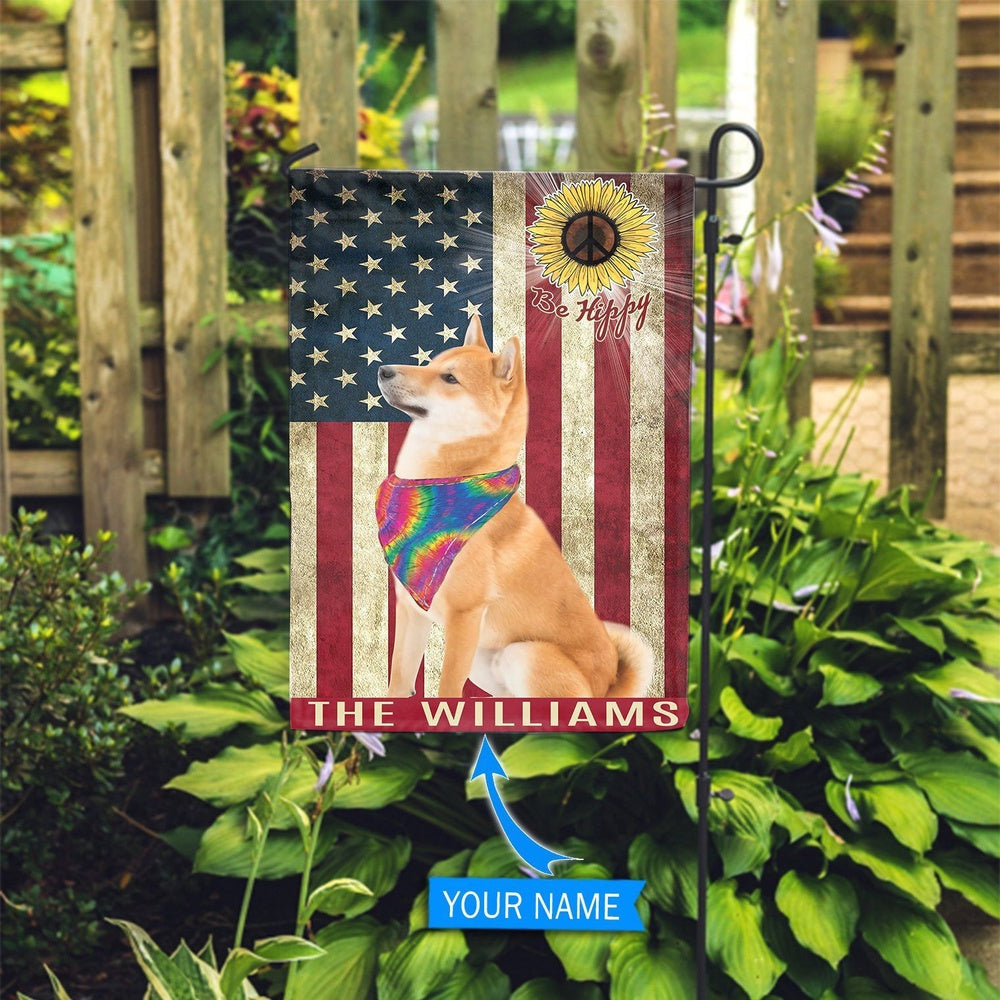 Personalized Dog Flags, Shiba Inu Hippie Flag, Garden Flags Dogs, Dog House Flags