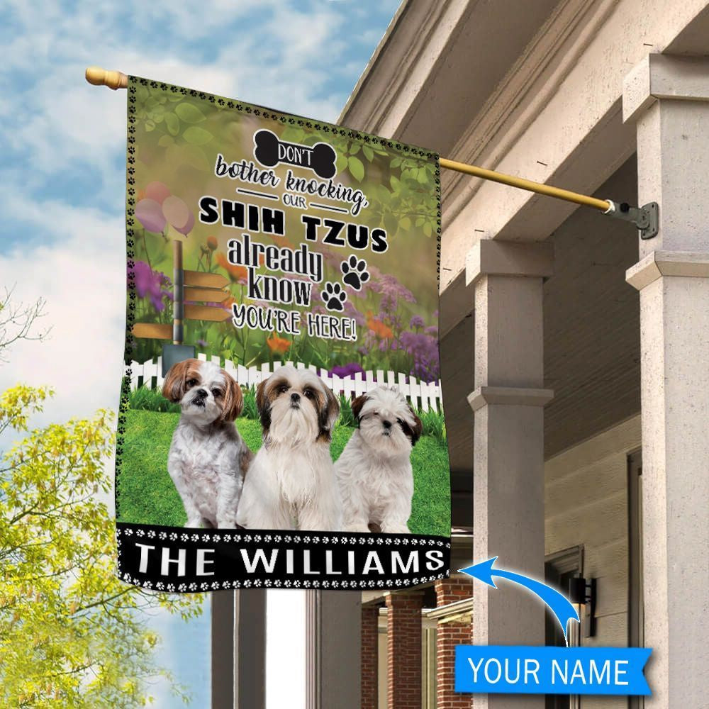 Personalized Dog Flags, Shih Tzu Don't Bother Knocking Flag, Garden Flags Dogs, Dog House Flags