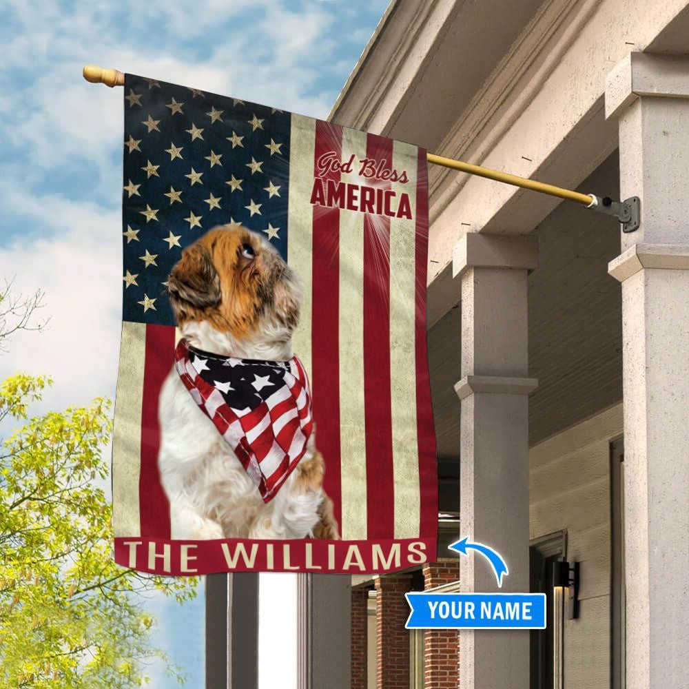 Personalized Dog Flags, Shih Tzu God Bless America Flag, Garden Flags Dogs, Dog House Flags
