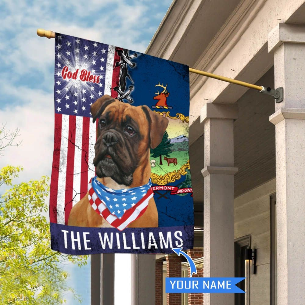 Personalized Dog Flags, Vermont Boxer Dog God Bless House Flag, Garden Flags Dogs, Dog House Flags