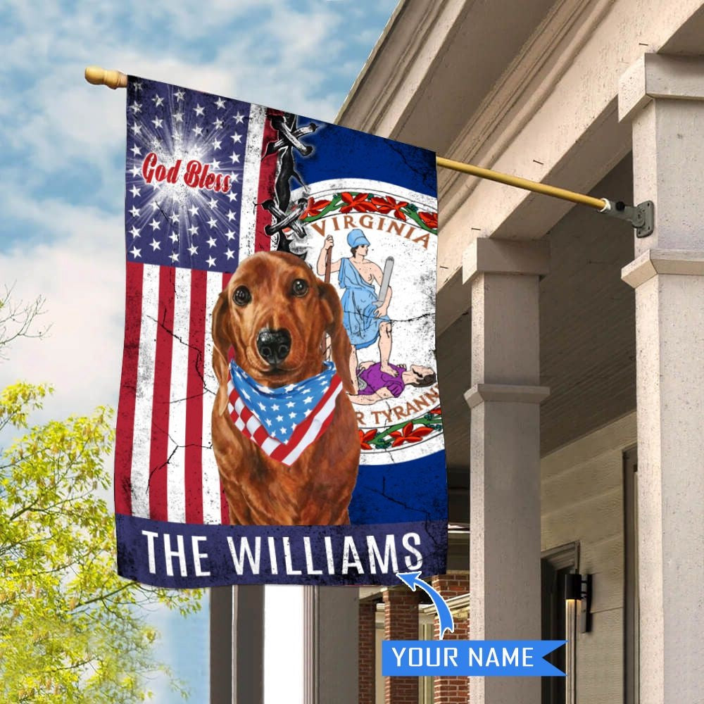 Personalized Dog Flags, Virginia Dachshund God Bless House Flag, Garden Flags Dogs, Dog House Flags