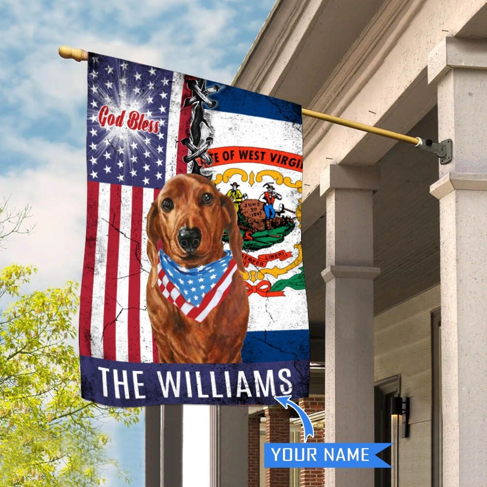 Personalized Dog Flags, West Virginia Dachshund God Bless House Flag, Garden Flags Dogs, Dog House Flags