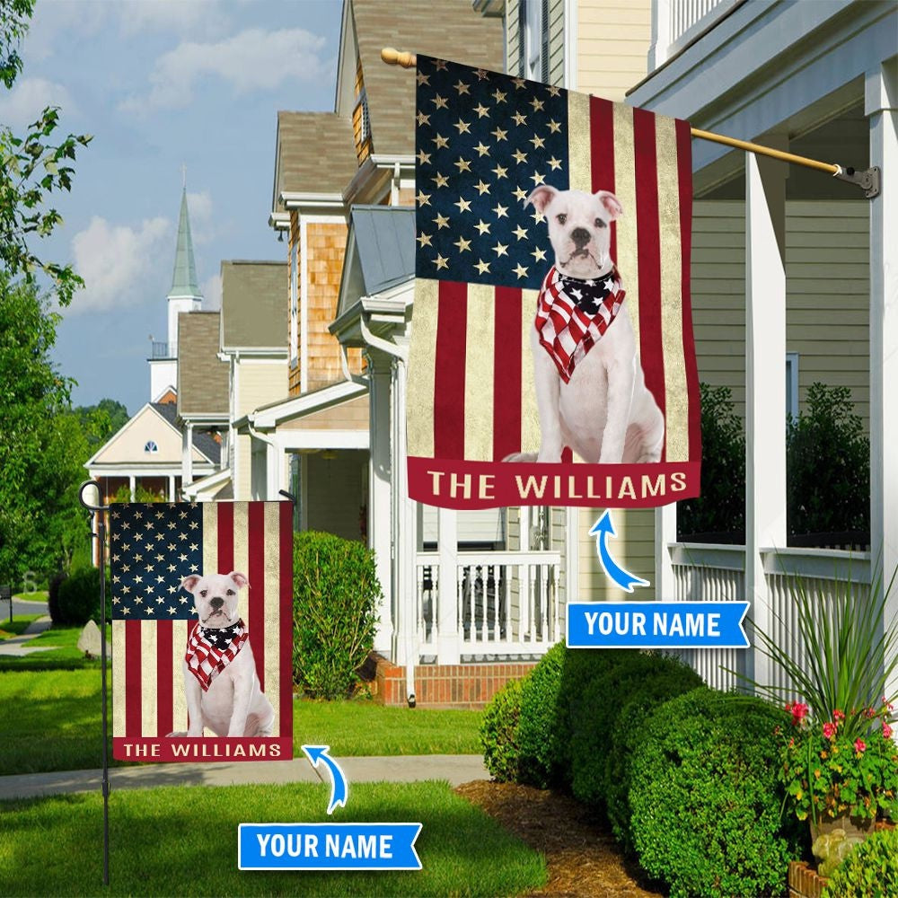 Personalized Dog Flags, White American Bulldog Flag, Garden Flags Dogs, Dog House Flags