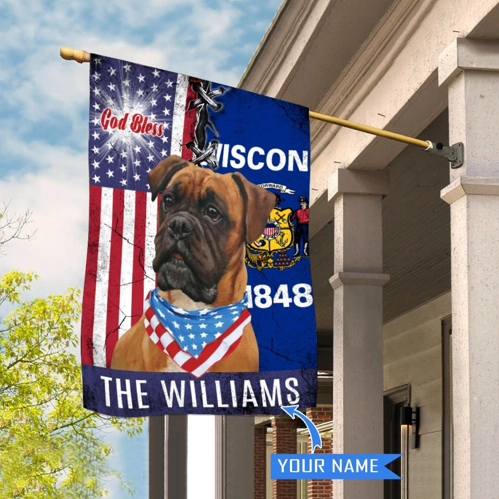 Personalized Dog Flags, Wisconsin Boxer Dog God Bless House Flag, Garden Flags Dogs, Dog House Flags