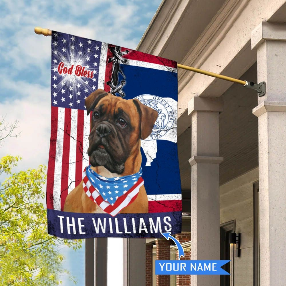 Personalized Dog Flags, Wyoming Boxer Dog God Bless House Flag, Garden Flags Dogs, Dog House Flags