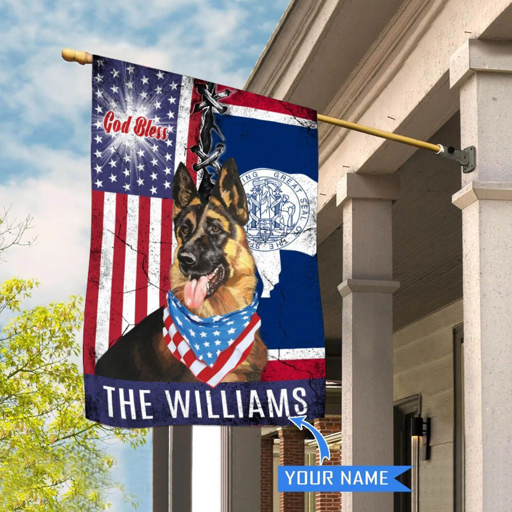 Personalized Dog Flags, Wyoming German Shepherd God Bless House Flag, Garden Flags Dogs, Dog House Flags