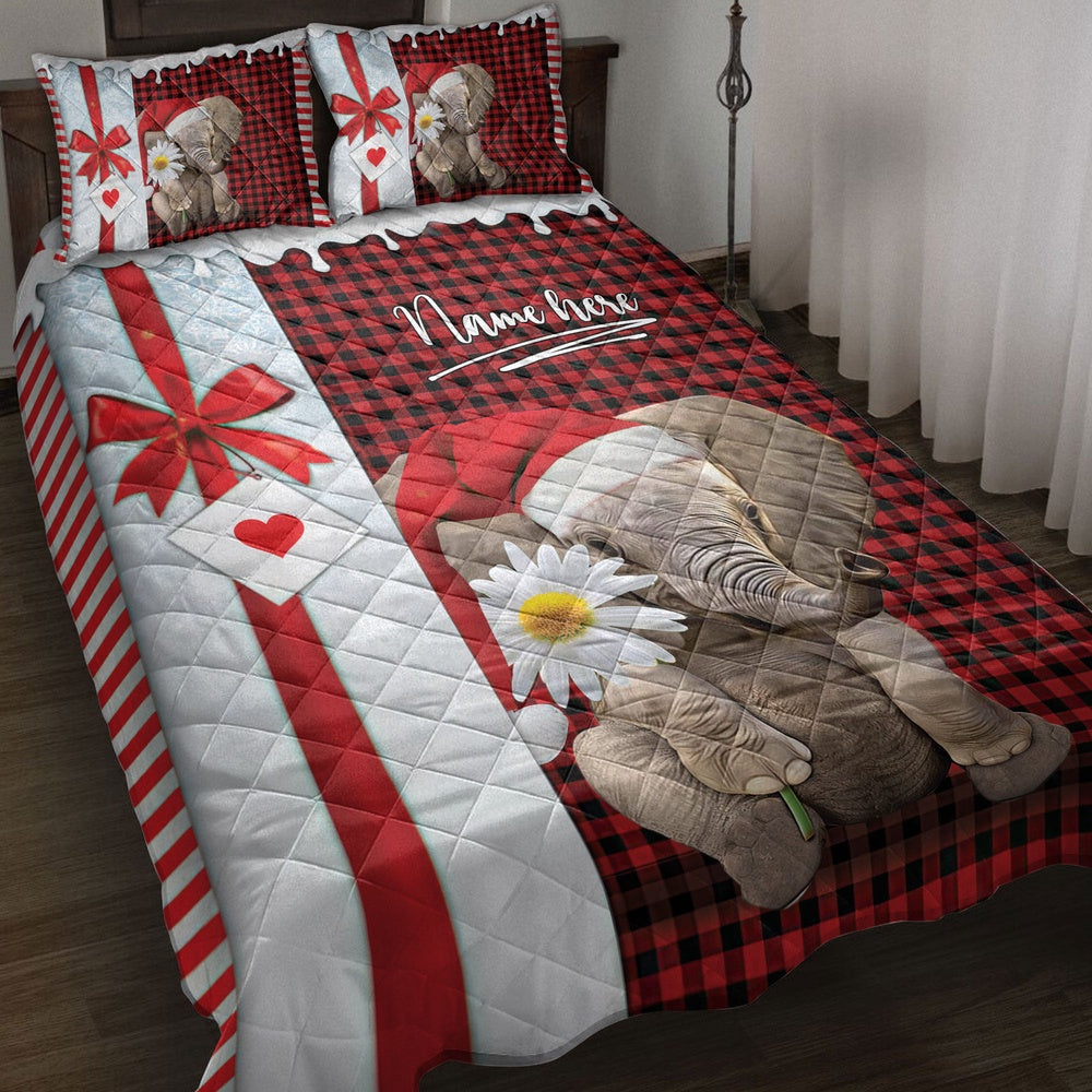 Personalized Elephant Quilt Set, Elephant Santa Hat Withmas Letter Quilt Blanket