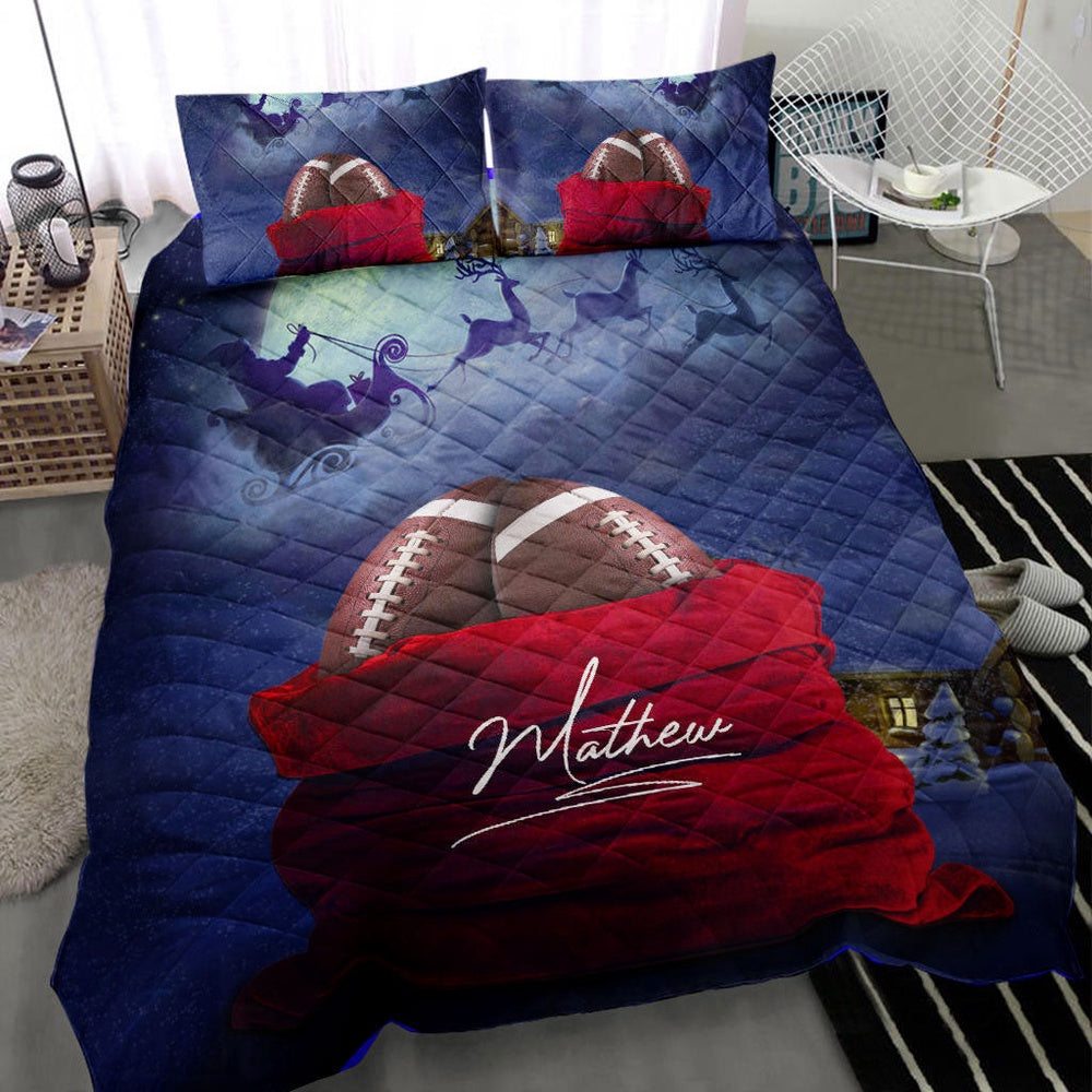 Personalized Football Quilt Set, Football Ballmas Xmas Bag Quilt Blanket