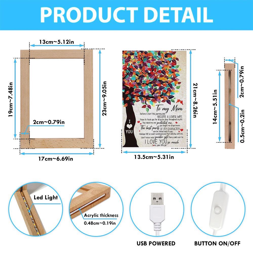 Personalized Frame Lamp To My Mom From Daughter I Love You Tree Vertical Frame Lamp, Mother's Day Night Light, Best Mom Ever, Gift For Mom