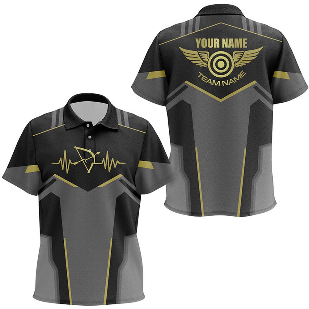 Personalized Funny Archery Heartbeat Polo Shirts Custom Name Archery Jersey Yellow, Archery Team Shirts, Custom Archery Shirts