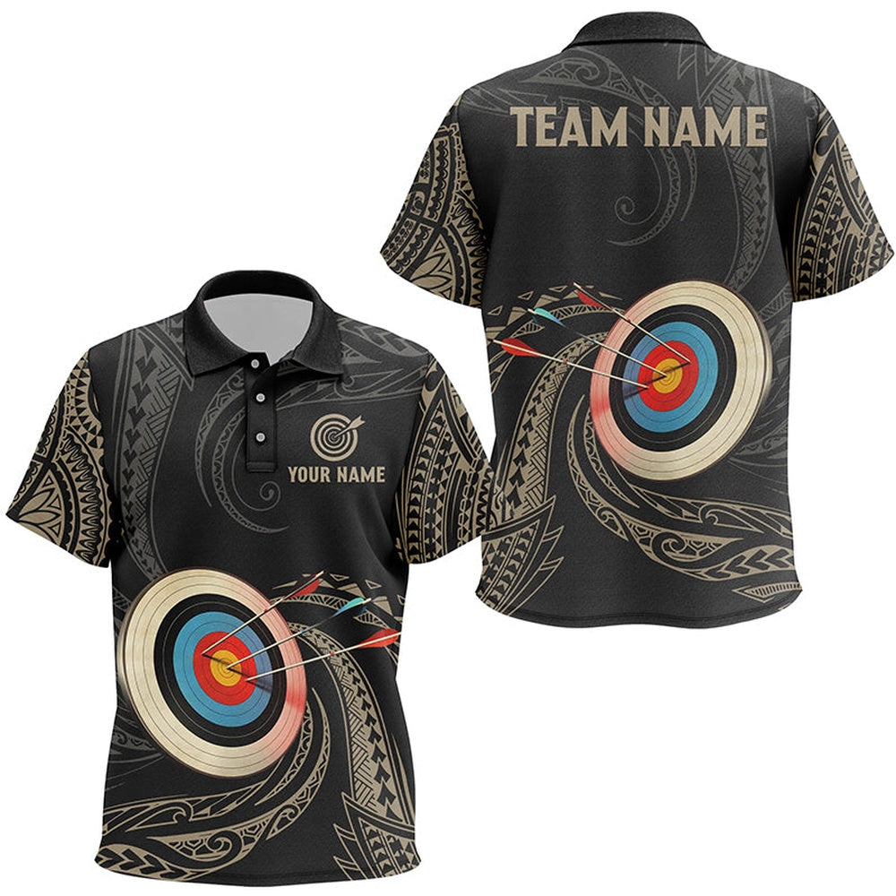Personalized Golden Tribal Archery Polo Shirts Custom Archery Team Uniform Shirts, Archery Team Shirts, Custom Archery Shirts