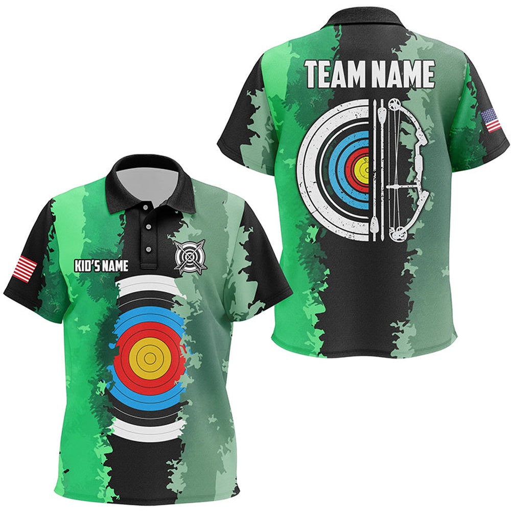Personalized Green Jerseys Archery Target Polo Shirts Custom Team League Archery Shirts, Archery Team Shirts, Custom Archery Shirts