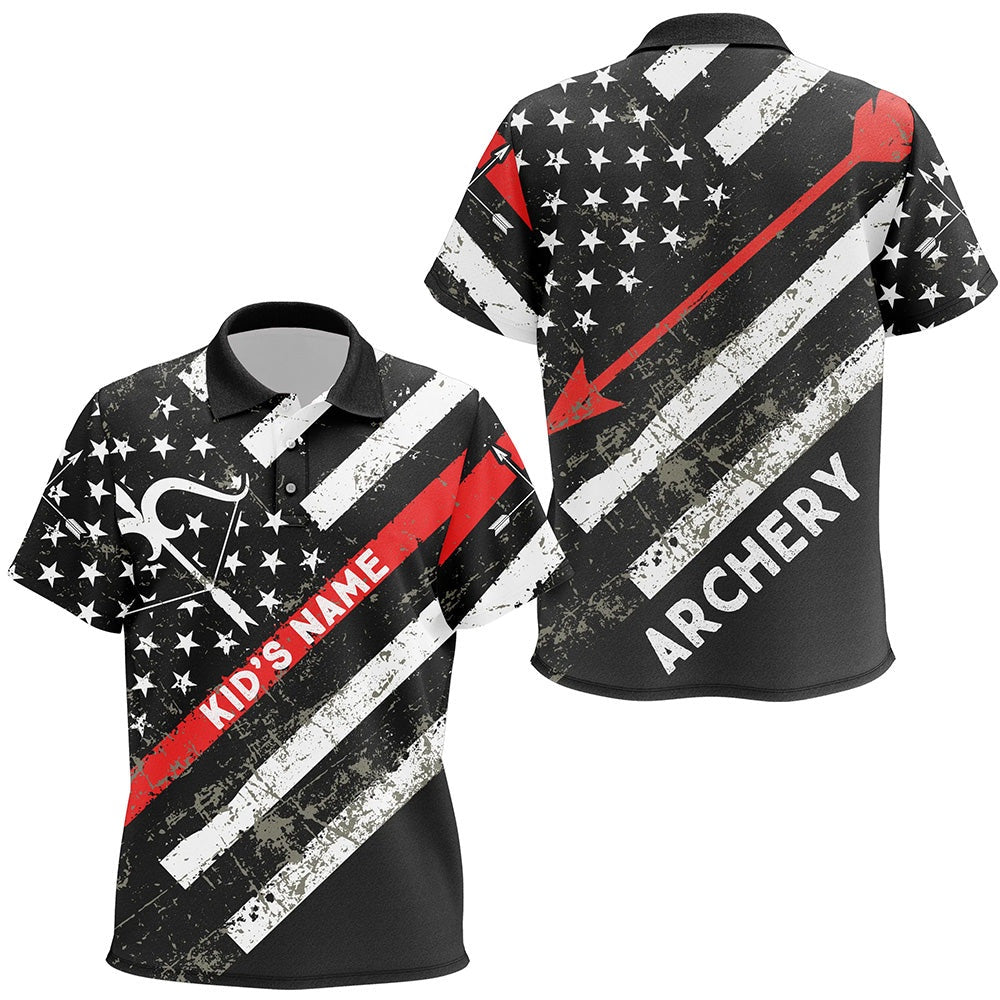 Personalized Grunge American Flag Bow Archery Polo Shirts, Custom Arrow Archery Shirts, Archery Team Shirts, Custom Archery Shirts