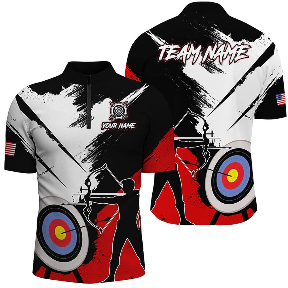Personalized Grunge Archery Polo And Zip Shirts For Men Custom Archery Team Jerseys Red, Archery Team Shirts, Custom Archery Shirts
