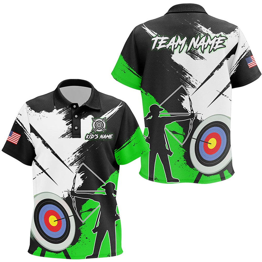 Personalized Grunge Archery Polo Shirts Custom Archery Team Jerseys Green, Archery Team Shirts, Custom Archery Shirts