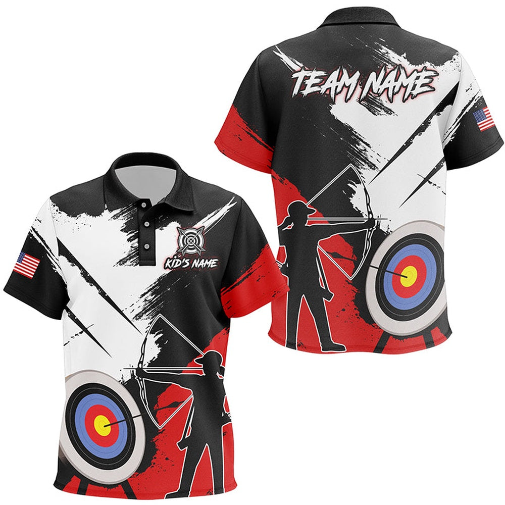 Personalized Grunge Archery Polo Shirts Custom Archery Team Jerseys Red, Archery Team Shirts, Custom Archery Shirts