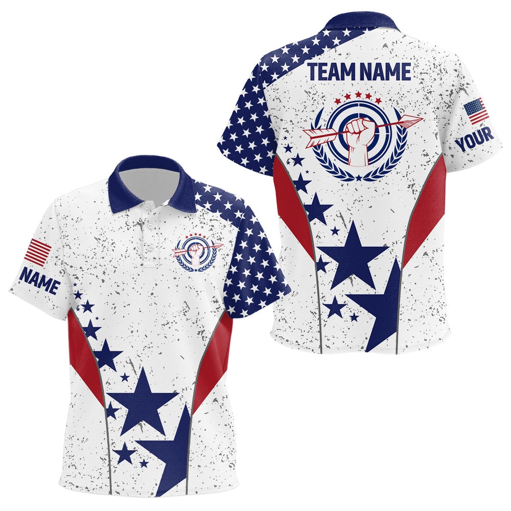 Personalized Grunge US Flag Archery Polo Shirts Custom Patriotic Archery Jerseys, Archery Team Shirts, Custom Archery Shirts