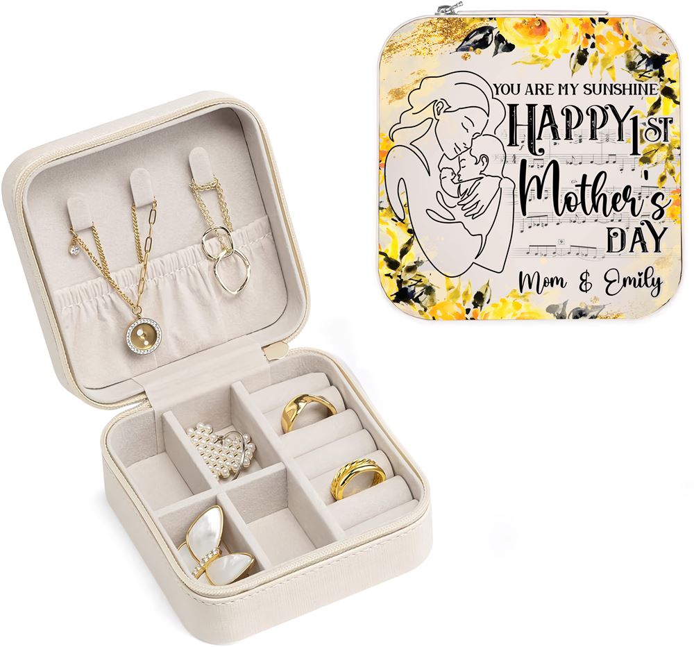 Personalized Happy 1st Mother's Day Jewelry Box, Travel Jewelry Case Gifts For Mom, Bride, Aunt, Friends, Mother's Day Jewelry Case