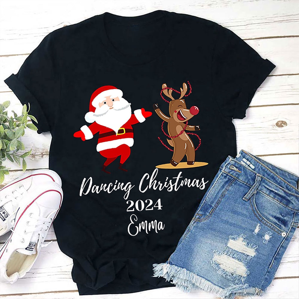 Personalized Name Dancing Christmas T Shirt, Merry T Shirt, Unisex Christmas Shirts