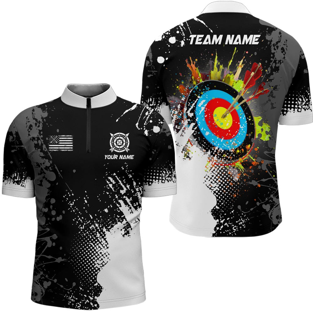 Personalized Paint White Target Archery Men Polo & Quarter-Zip Shirts, Archery Jerseys Attires, Archery Team Shirts, Custom Archery Shirts
