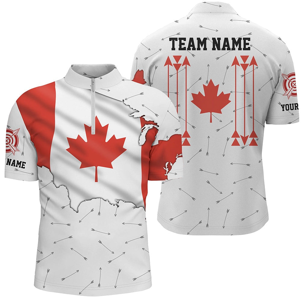 Personalized Patriotic Canada Flag Archery Men Polo & Quarter-Zip Shirt Archery Team Uniform Shirts, Archery Team Shirts, Custom Archery Shirts