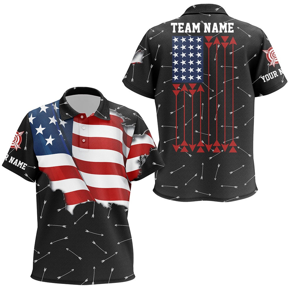 Personalized Patriotic USA Flag Archery Polo Shirts Archery Team Uniform Shirts, Archery Team Shirts, Custom Archery Shirts