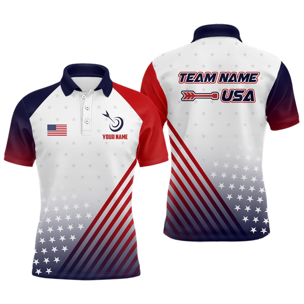 Personalized Patriotic US Flag Archery Men Polo & Quarter-Zip Shirts Custom Team Archery Jerseys , Archery Team Shirts, Custom Archery Shirts