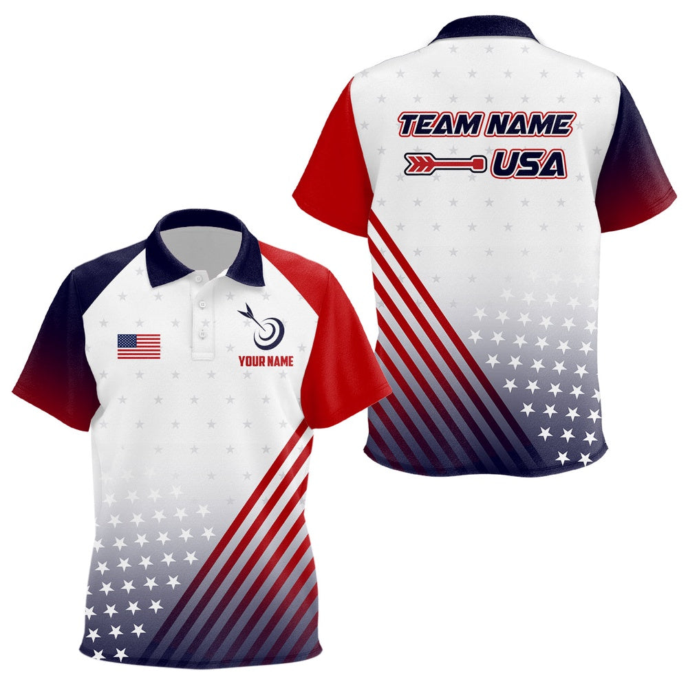Personalized Patriotic US Flag Archery Polo Shirts Custom Team Archery Jerseys , Archery Team Shirts, Custom Archery Shirts