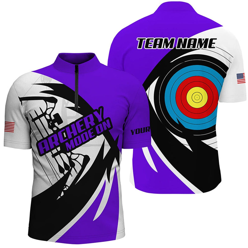 Personalized Purple Archery Jerseys Men Polo & Quarter-Zip Shirts Custom Archery Bow Shirts , Archery Team Shirts, Custom Archery Shirts