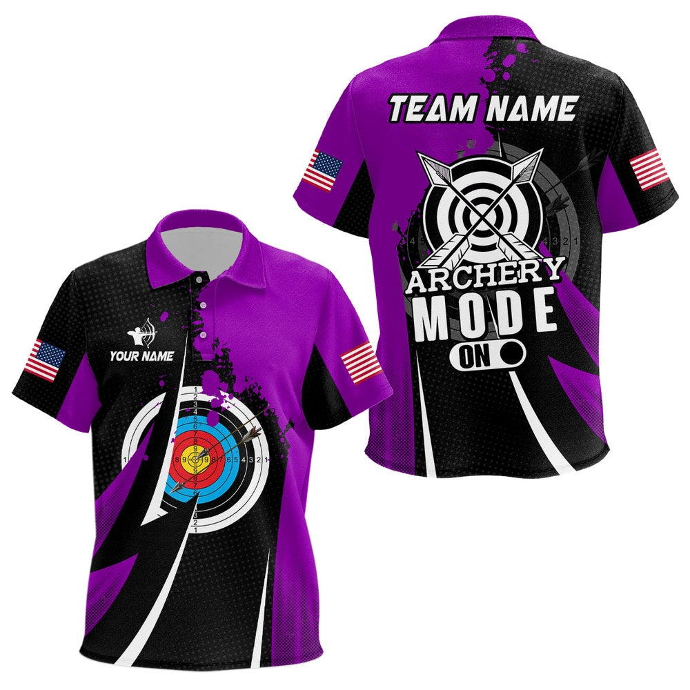 Personalized Purple Jerseys Archery Mode On Polo Shirts Custom Archery Jerseys Team Shirts, Archery Team Shirts, Custom Archery Shirts