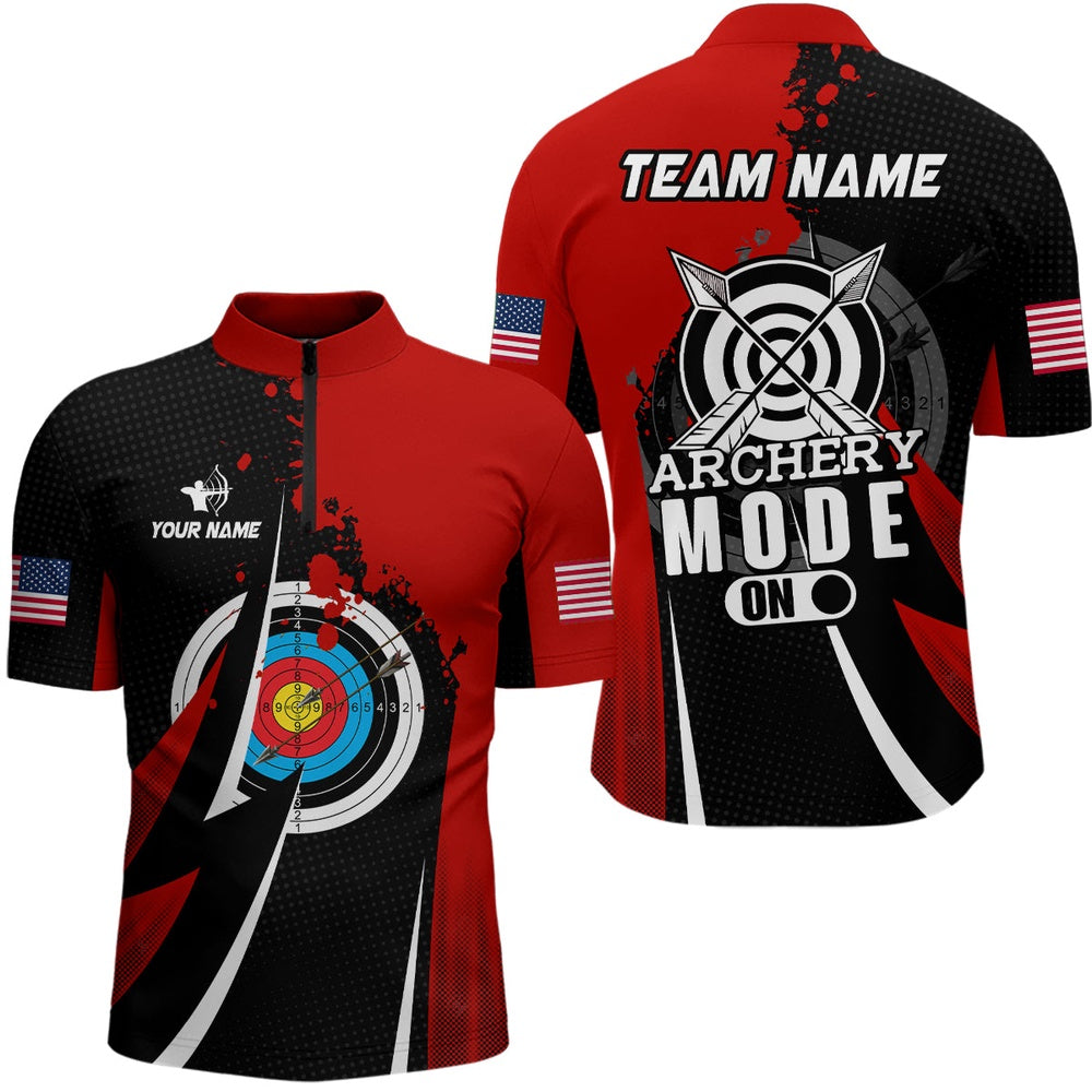 Personalized Red Archery Mode Men Quarter-Zip Shirts Custom Archery Jerseys Team Shirts, Archery Team Shirts, Custom Archery Shirts