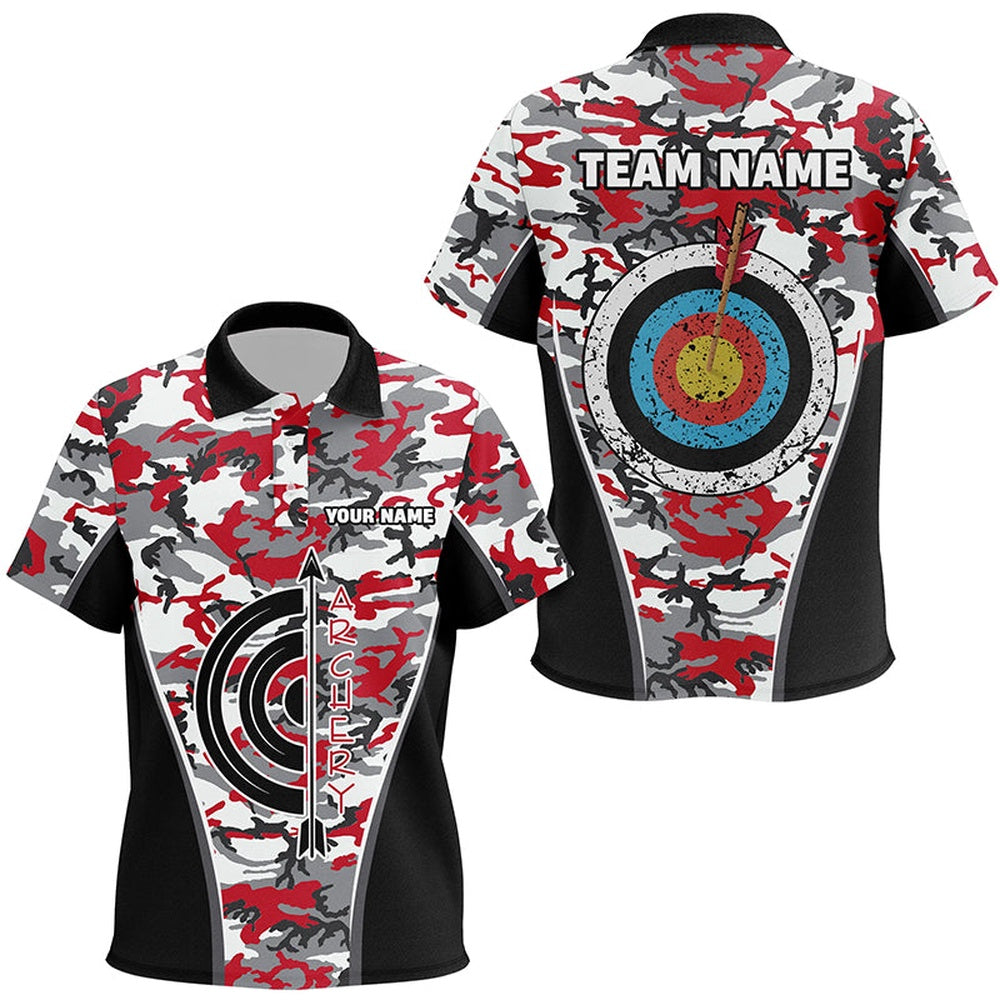 Personalized Red Camo Target Archery Polo Shirts Archery Jerseys Custom Archery Team Shirts, Archery Team Shirts, Custom Archery Shirts