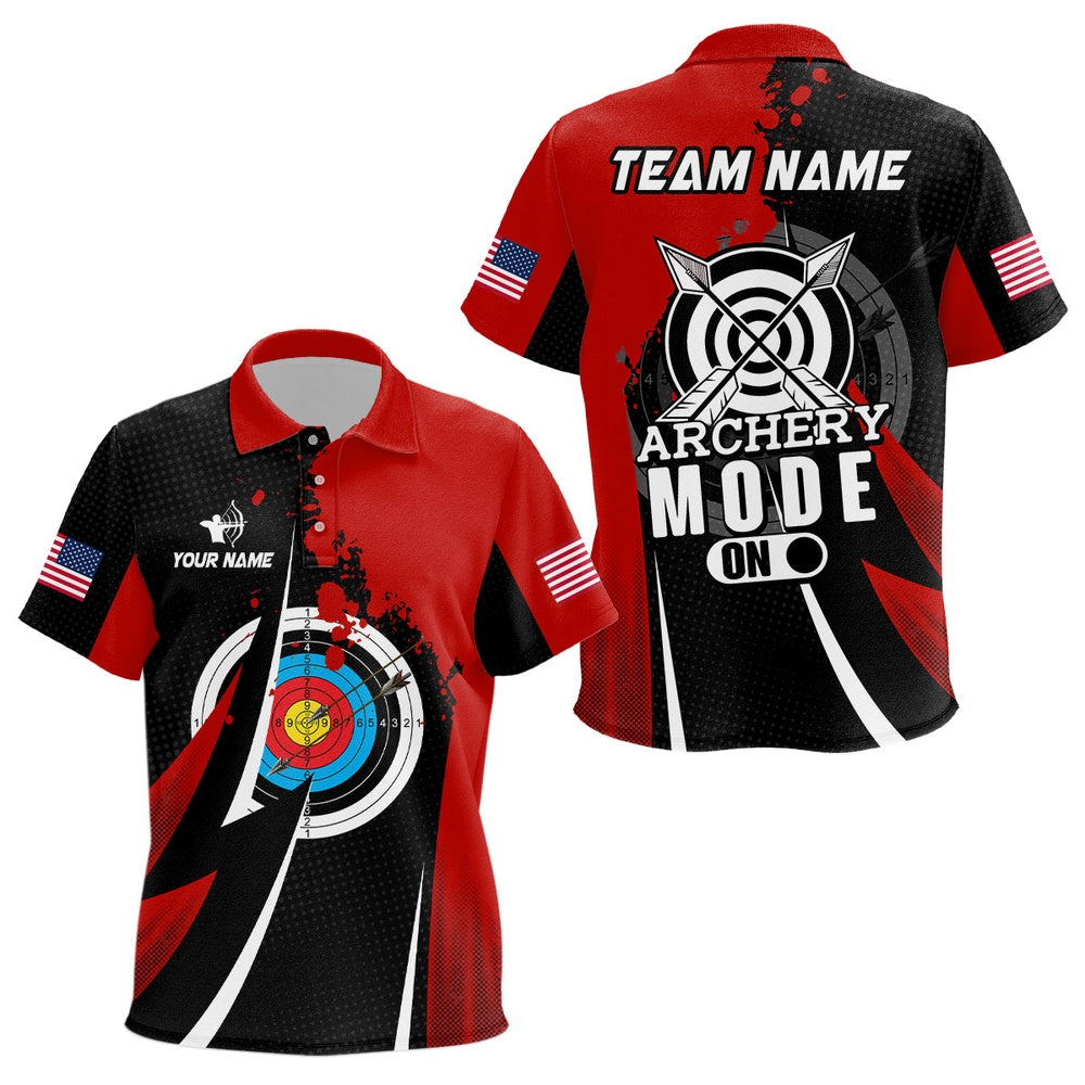 Personalized Red Jerseys Archery Mode On Polo Shirts Custom Archery Jerseys Team Shirts, Archery Team Shirts, Custom Archery Shirts