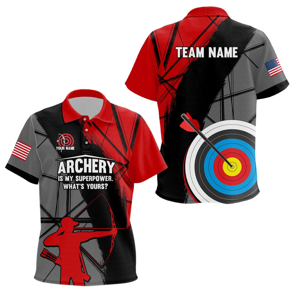 Personalized Target Archery Silhouette Archer Polo Shirts Custom US Flag Archery Shirts, Archery Team Shirts, Custom Archery Shirts