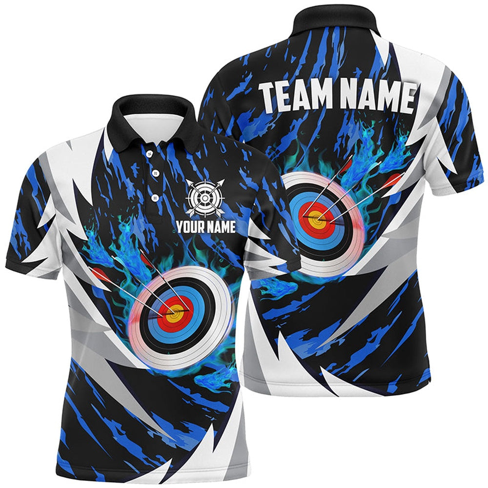 Personalized Target Archery Thunder Pattern Men Polo Shirts, Archery Team Jerseys Shirts Blue, Archery Team Shirts, Custom Archery Shirts