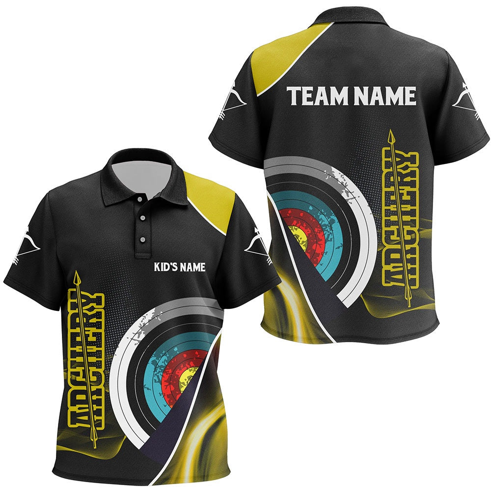 Personalized Targets Archery Polo Shirts, Custom Yellow Black Arrow Archery Team Shirts, Archery Team Shirts, Custom Archery Shirts