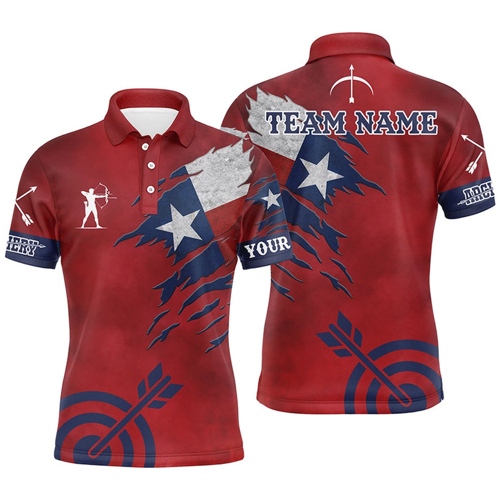 Personalized Texas Archery Men Polo Shirts, Archery Jerseys Texas Flag Shirts For Patriotic Archer, Archery Team Shirts, Custom Archery Shirts