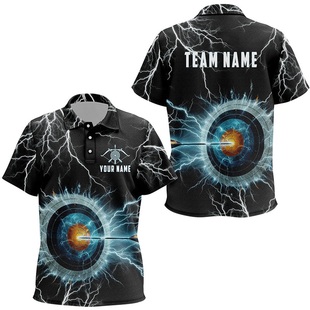 Personalized Thunder Lighting Target Archery Polo Shirts, Custom Archery Team Jerseys, Archery Team Shirts, Custom Archery Shirts