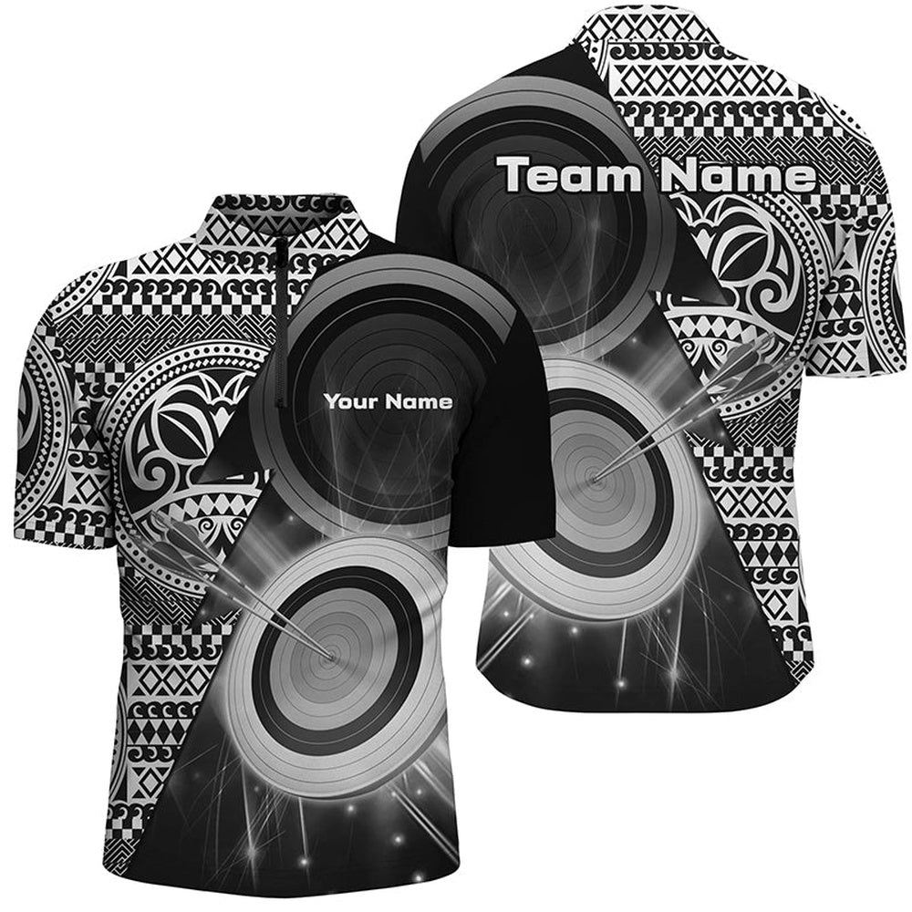 Personalized Tribal White Black Target Archery Quarter-Zip Shirts For Men Custom Archery Jerseys, Archery Team Shirts, Custom Archery Shirts