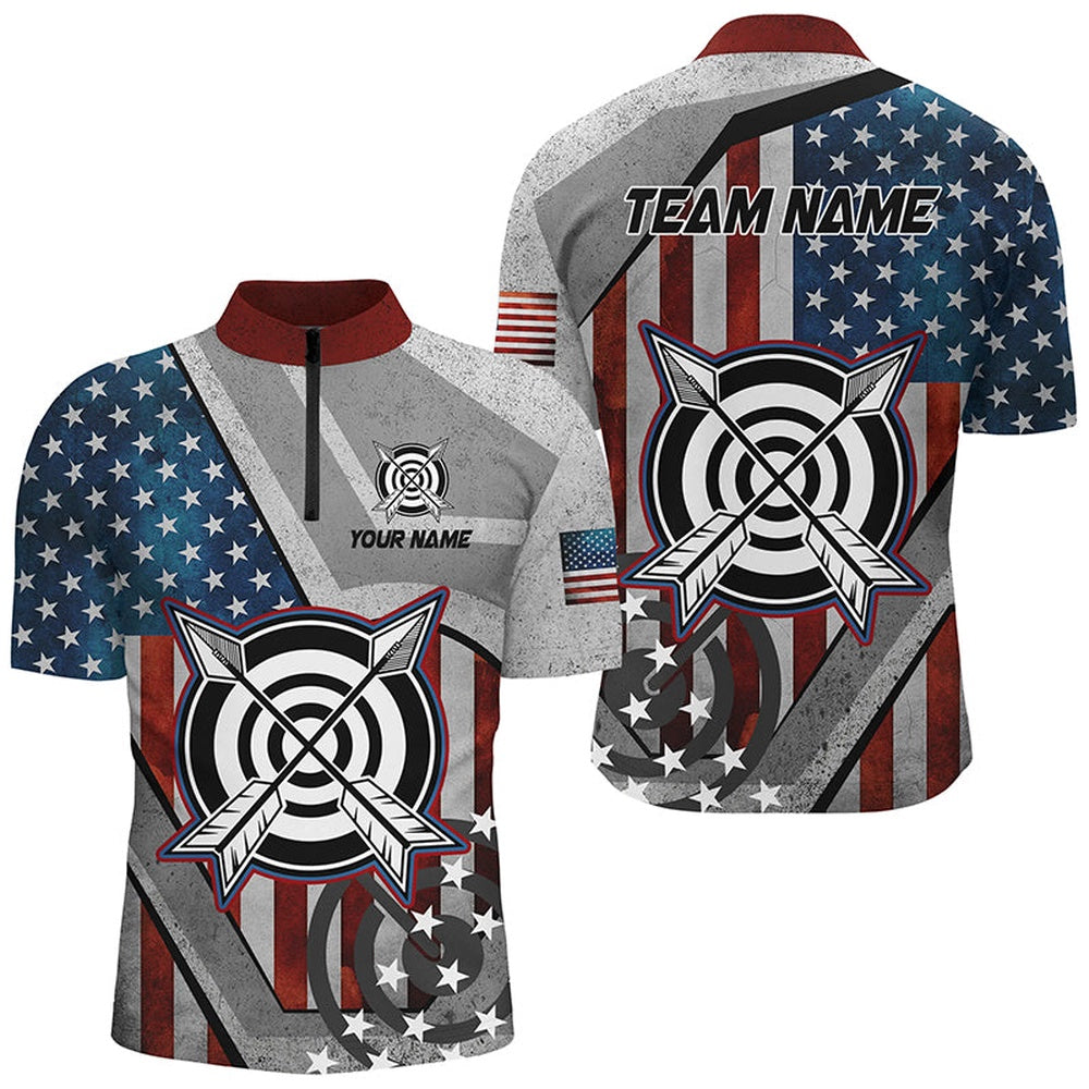 Personalized USA Flag Archery Shirts For Men Custom Patriotic Archery Jerseys For Team Archers, Archery Team Shirts, Custom Archery Shirts